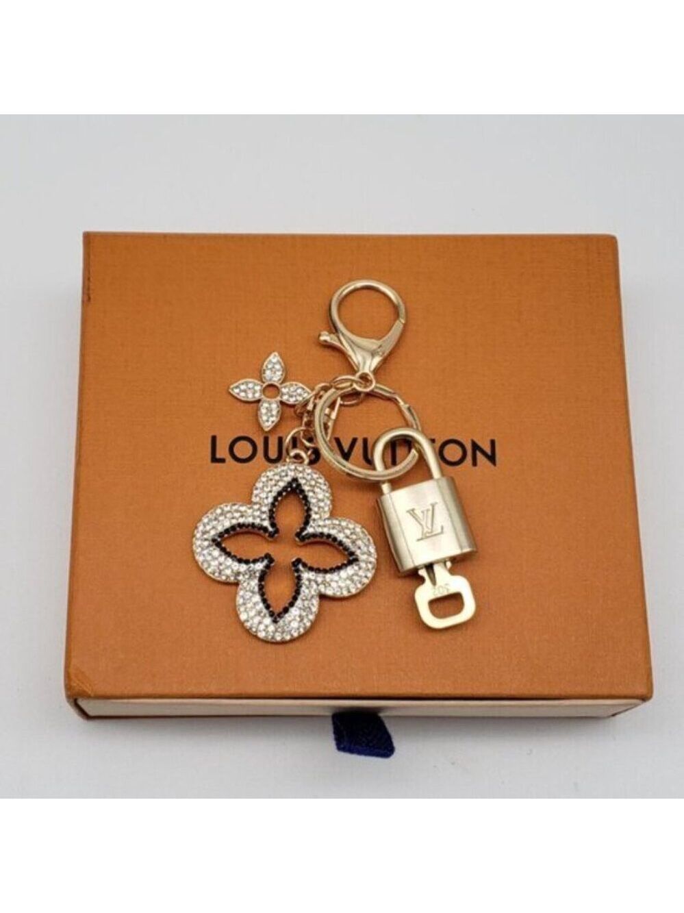Authentic Louis Vuitton Gold Lock & Box w/ Unbranded Clover Bagcharm 011326